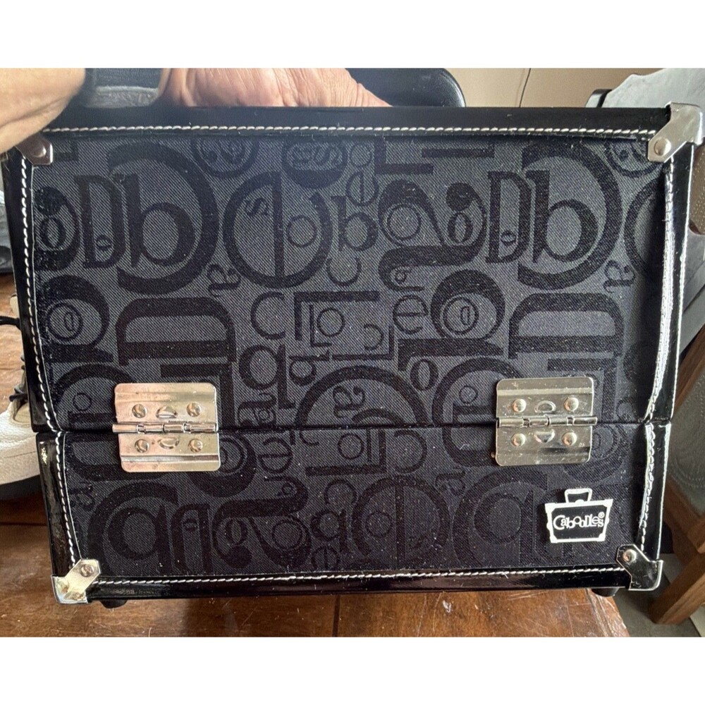 Caboodles Black 6 Tray Train Case Makeup Cosmetic Organizer Travel Storage W Key